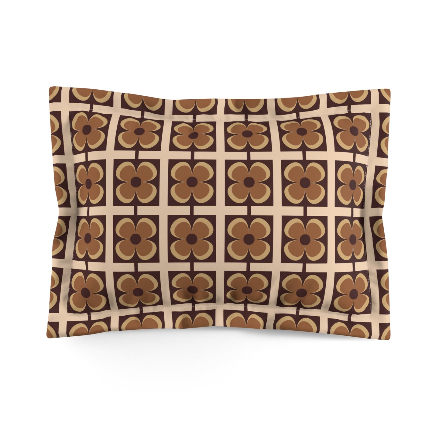 Retro 60s 70s Flowers Geometric Mid Century Modern Brown Pillow Sham