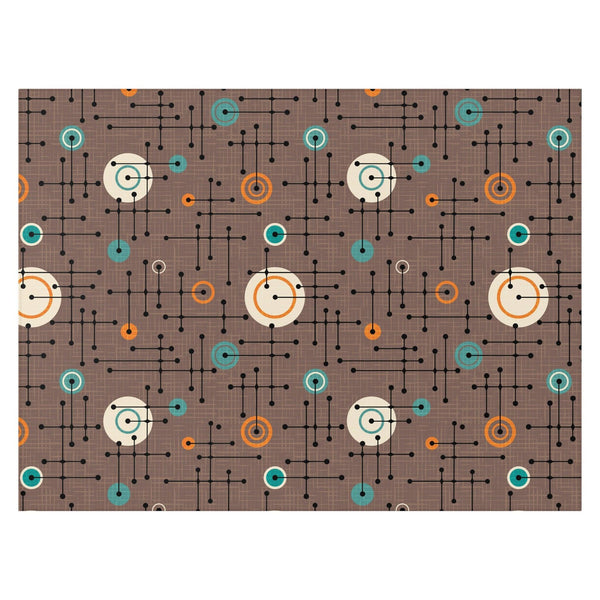Retro Mid Century Eames Inspired Lines and Circles Brown Anti-Slip Accent Rug