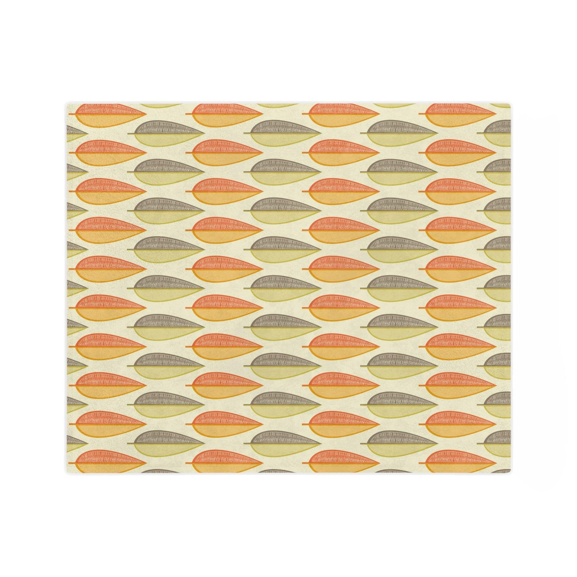 Mid Century Modern Retro 60s Leaves, Orange, Green & Cream Velveteen Minky Blanket | lovevisionkarma.com