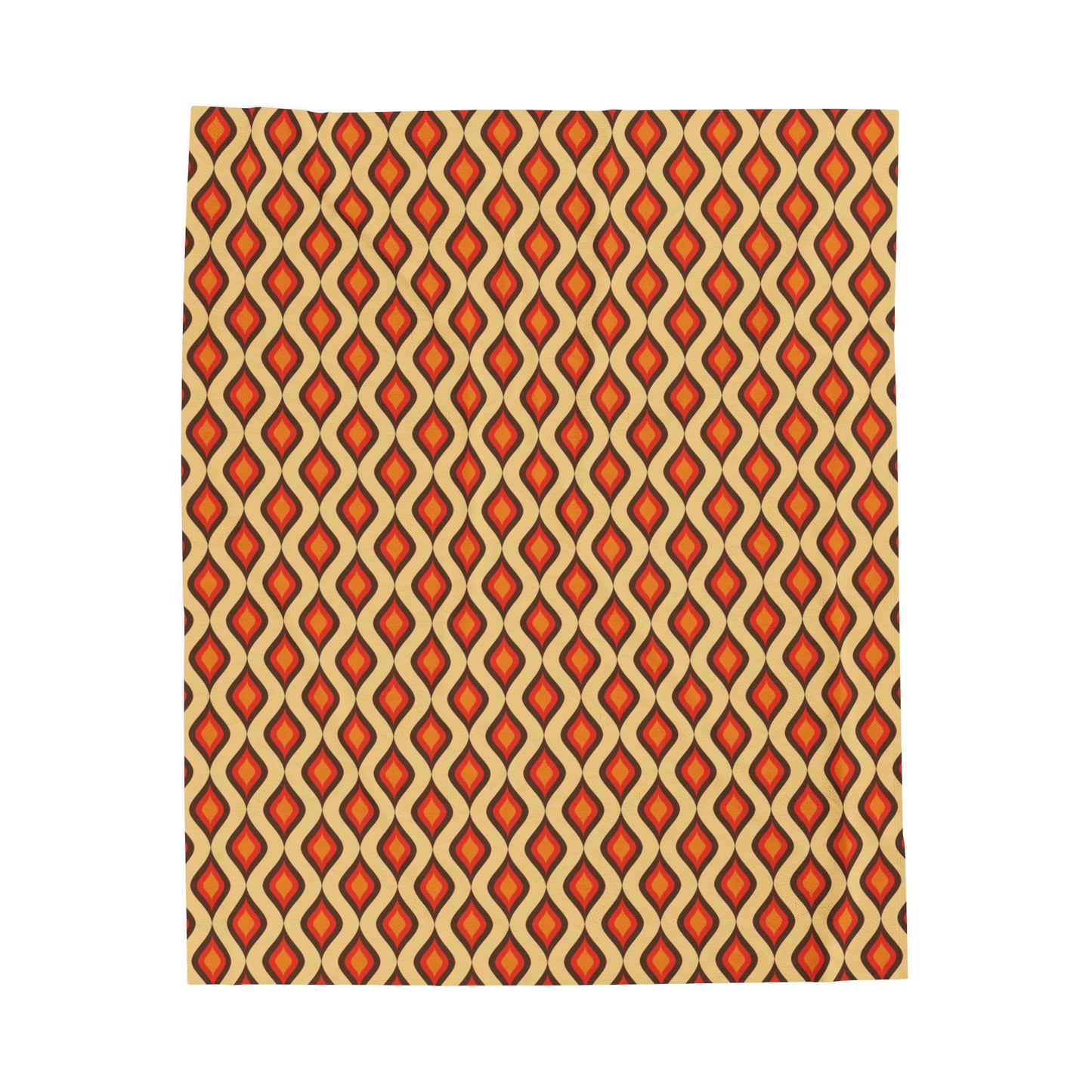 Retro 60s 70s Mid Century Mod Funky Geo Mustard, Orange & Brown Lightweight Velveteen Blanket
