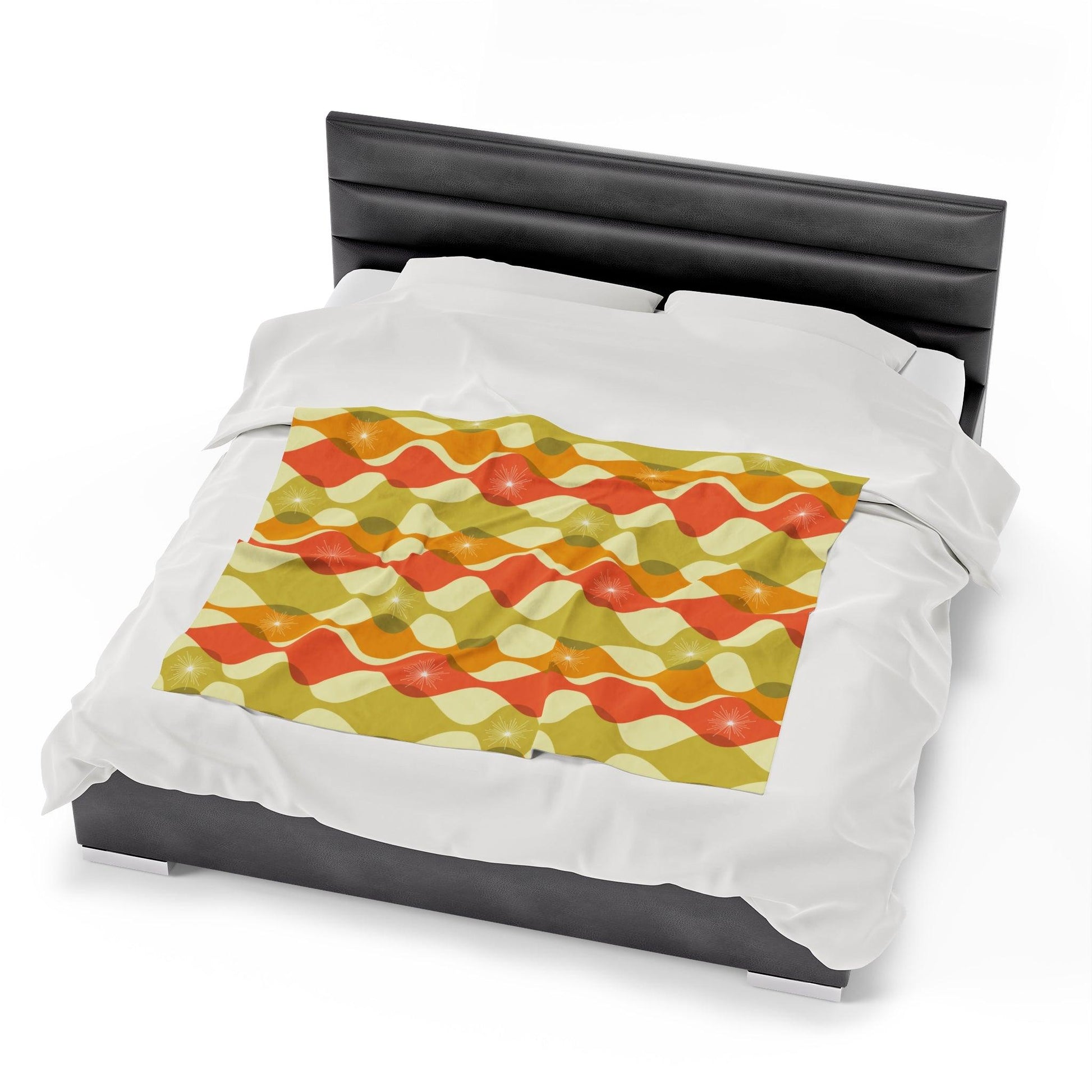 Retro Groovy MCM Abstract Green, Orange & Mustard Lightweight Velveteen Blanket | lovevisionkarma.com