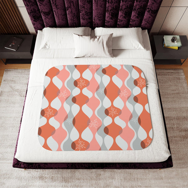 Retro 60s Mid Century Mod Groovy Abstract Wavy Pink Sherpa Blanket