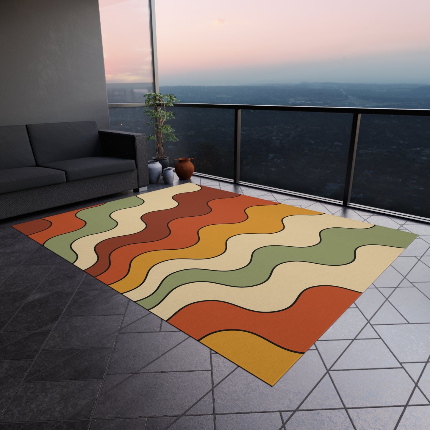 Groovy Retro 60s 70s Wavy Rainbow Mid Century Mod Multicolor Indoor/Outdoor Accent Rug