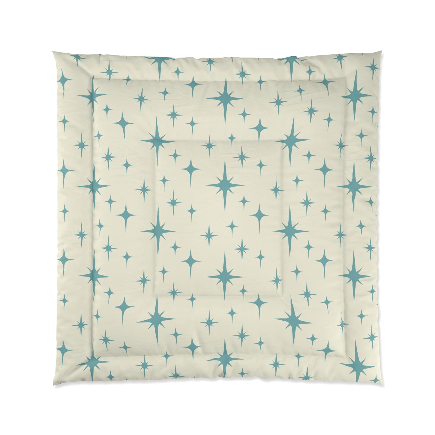 Retro 50s Atomic Starburst Mid Century Mod Blue and Off White Comforter