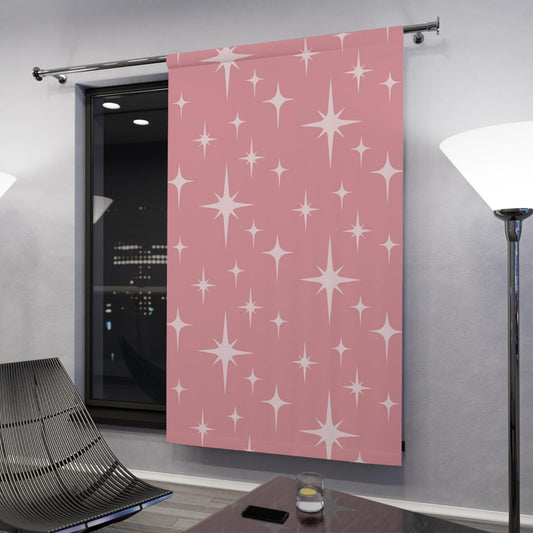 Retro 50s Atomic Starburst Pink Mid Century Modern Blackout Window Curtain | lovevisionkarma.com