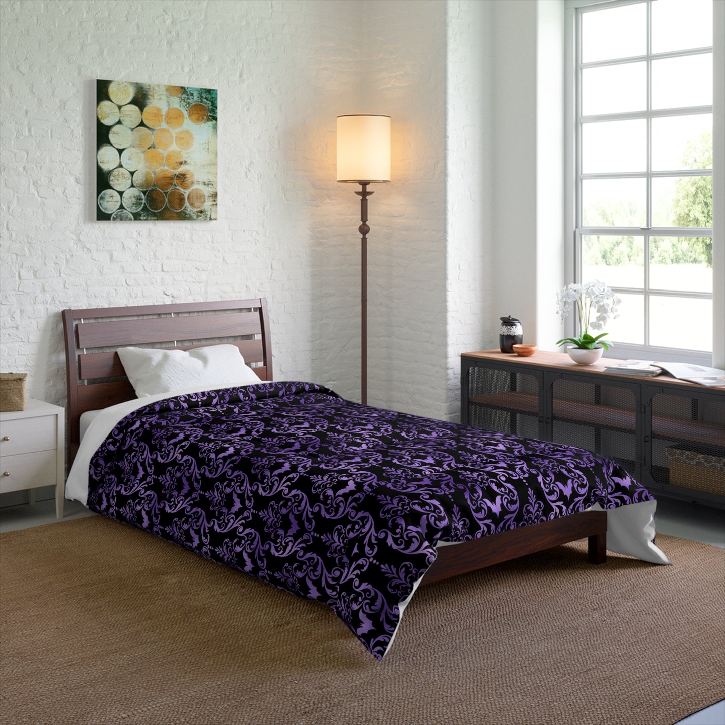 Goth Damask Purple Bat Halloween Glam Goth Black Comforter