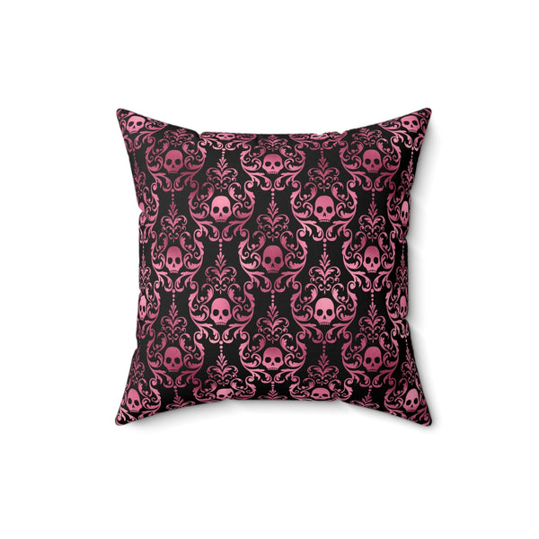 Goth Pink Skull Damask Halloween Glam Goth Black Throw Pillow