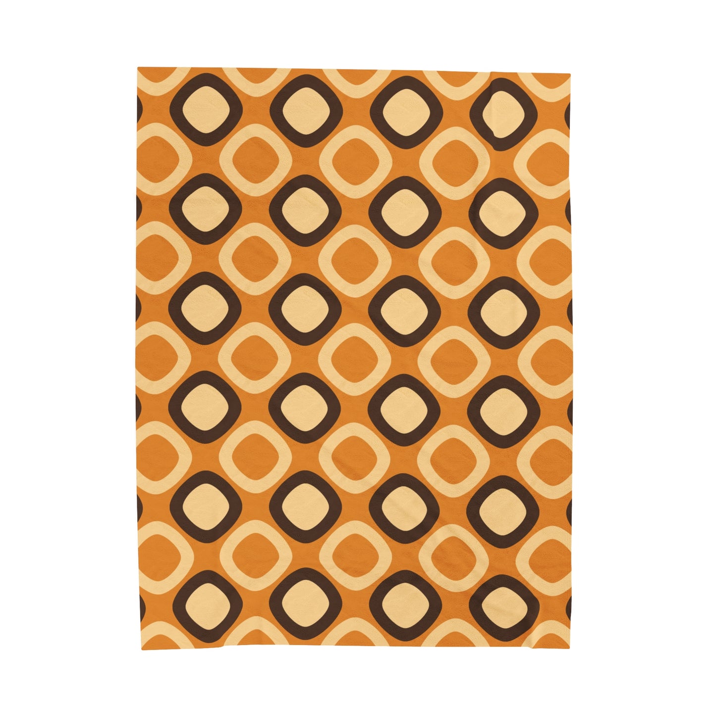 Retro 60s 70s Mod Squares MCM Orange, Brown Lightweight Velveteen Blanket