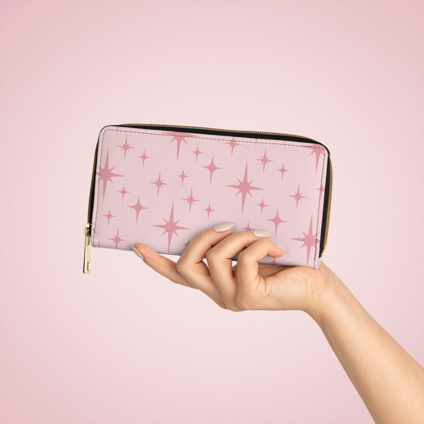 Retro 50s Atomic Starburst Mid Century Mod Pink Zipper Wallet | lovevisionkarma.com