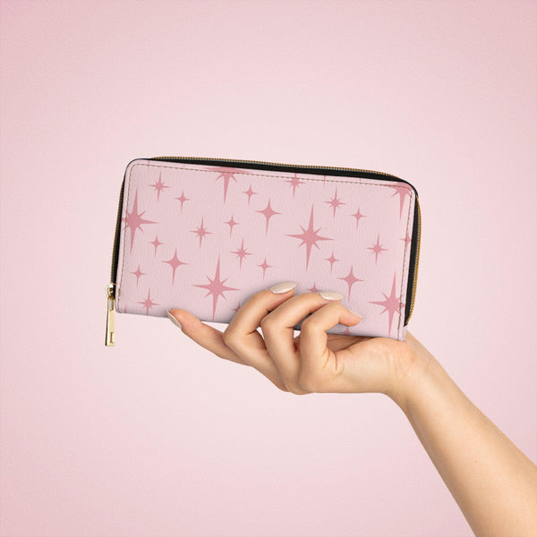 Retro 50s Atomic Starburst Mid Century Mod Pink Zipper Wallet
