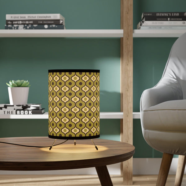 Retro Mid Century Geometric Green & Brown Tabletop Accent Lamp | lovevisionkarma.com