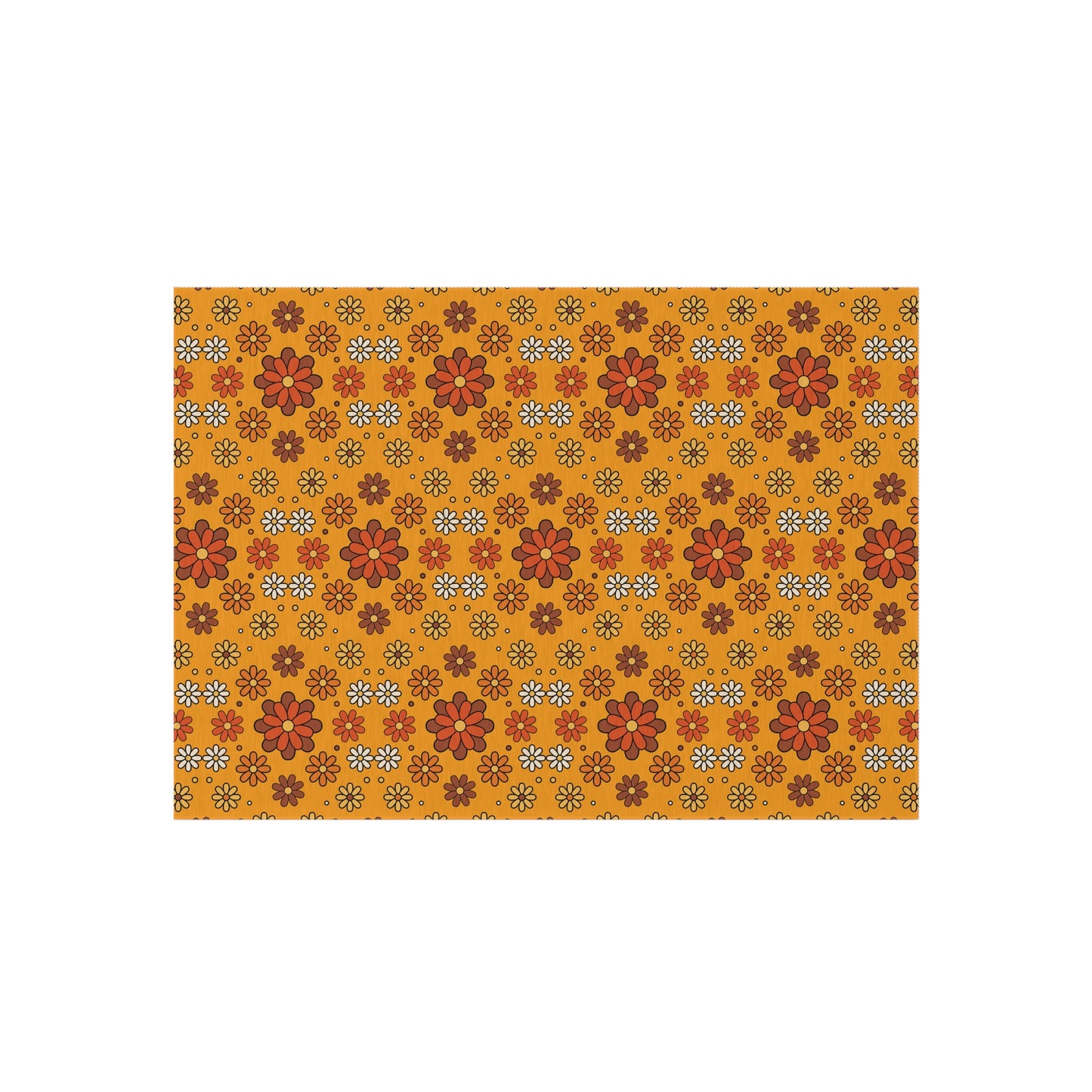 Retro 60s 70s Groovy Mod Daisy, Floral Mid Century Orange & Brown Anti-Slip Indoor/Outdoor Accent Rug