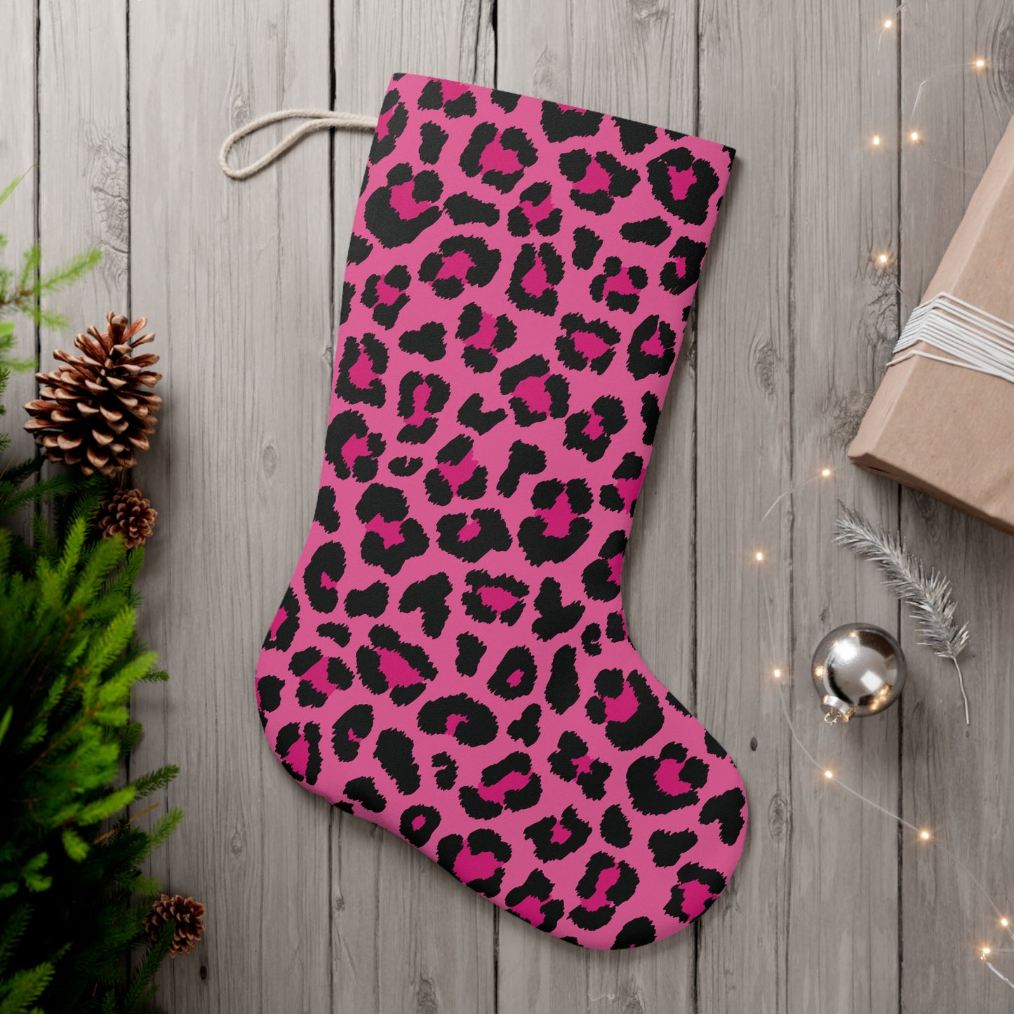 Pink Leopard Cheetah Spots Animal Print Christmas Stocking