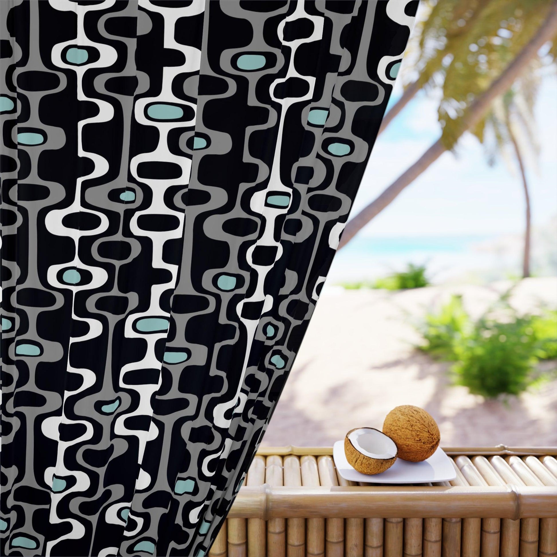 Retro Mid Century Mod Black, Gray & Blue Blackout Window Curtain | lovevisionkarma.com