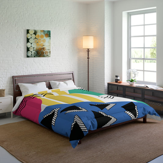 Retro 80's 90's Memphis Inspired Geometric, Throwback Aesthetic Multicolor Comforter