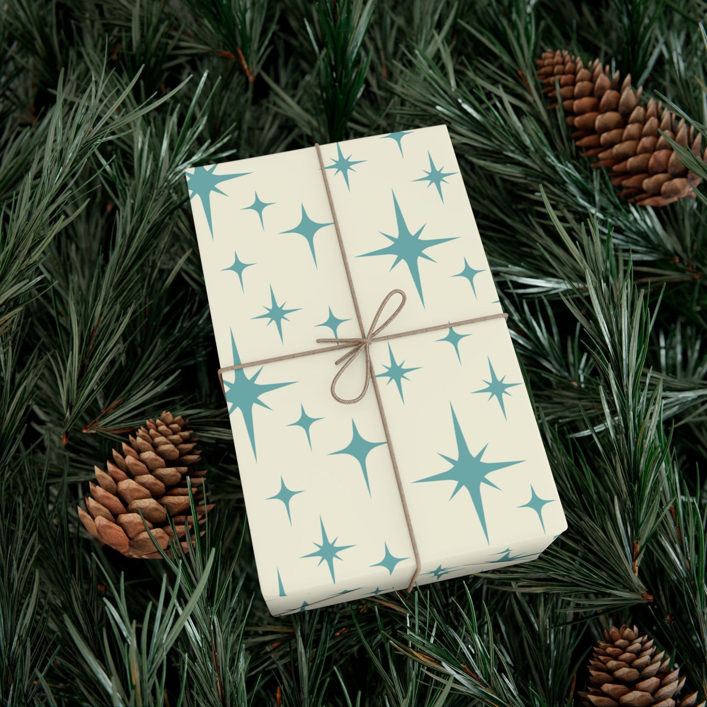Retro Atomic Starburst MCM Off-White & Blue Gift Wrapping Paper