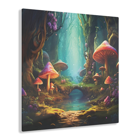Enchanted Forest Mushroom Fairy Realm, Whimsical Fantasy Colorful Acrylic Print