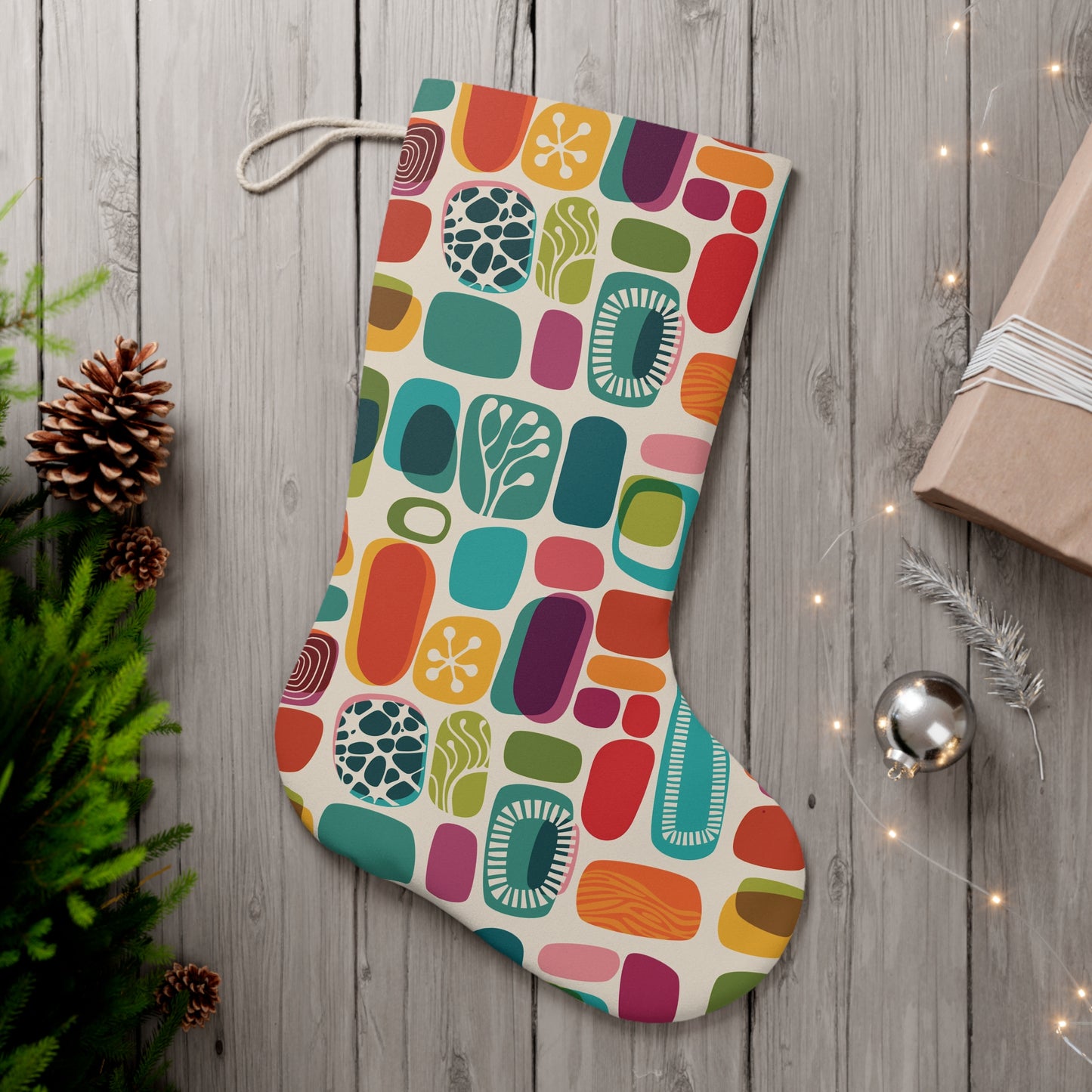 Retro 50s 60s Mid Century Mod Vibrant Abstract Christmas Stocking