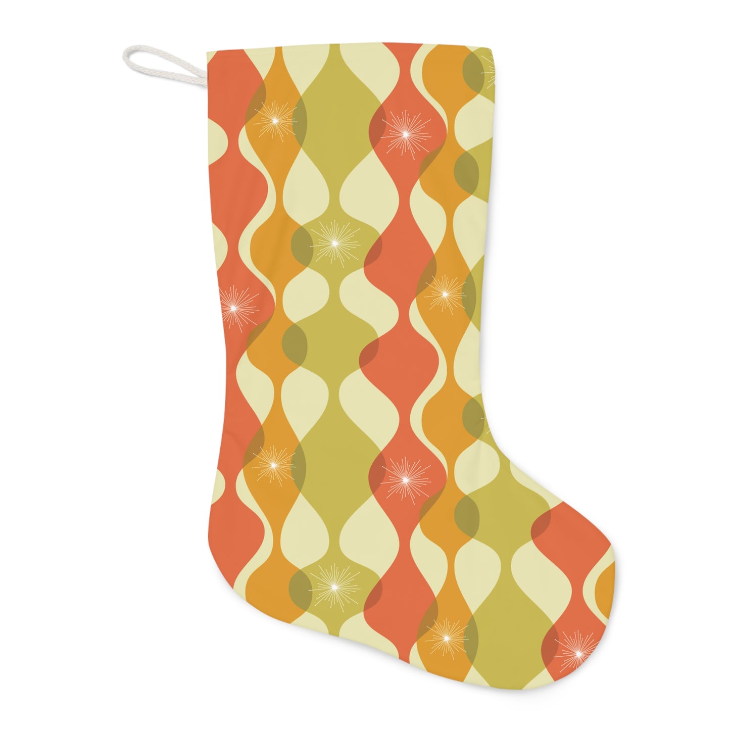 Retro Mid Century Mod Abstract Green, Orange & Mustard Christmas Stocking