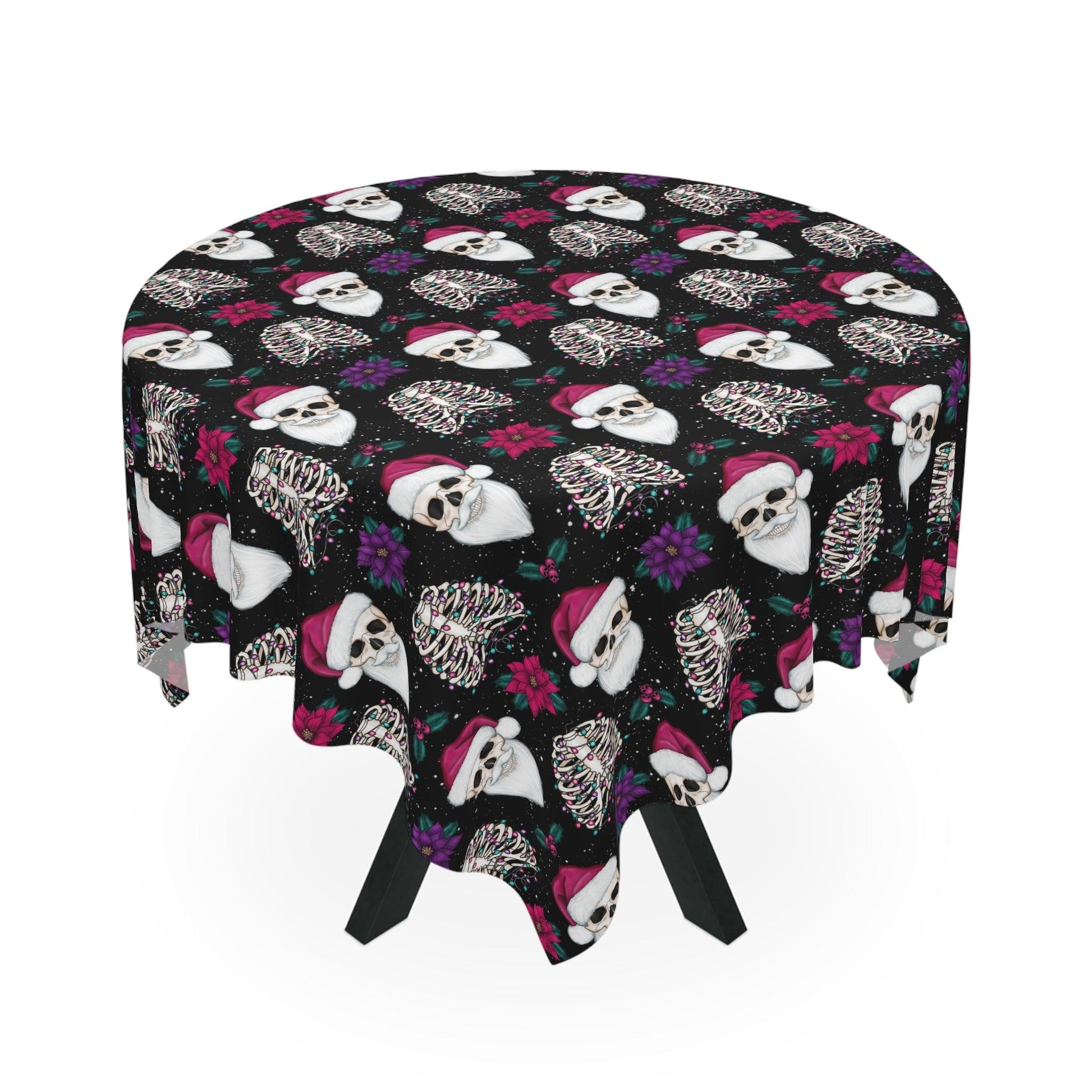 Santa Skull Goth Christmas, Kitschy Creepmas Black Whimsigoth Tablecloth | lovevisionkarma.com