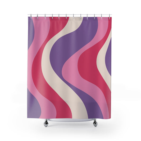 Retro 60s Groovy Hippie Swirl MCM Pink & Purple Shower Curtain