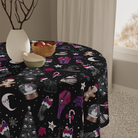 Kitschy Goth Christmas, Creepmas & Gothmas Kawaii Whimsigoth Black Tablecloth