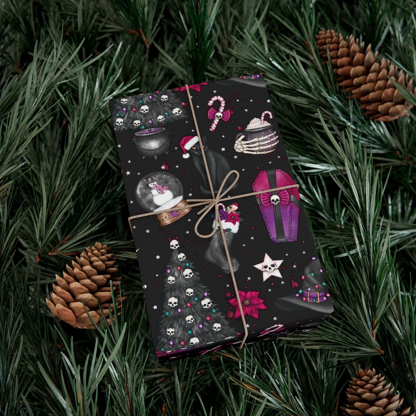 Kitschy Goth Christmas, Creepmas Whimsigoth Black Eco-friendly Gift Wrap