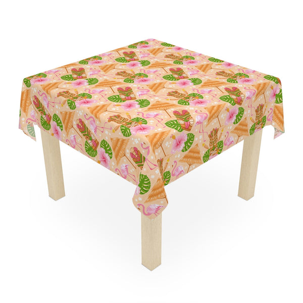 Tiki Retro Flamingo 60s Mid Century Multicolor Tablecloth | lovevisionkarma.com