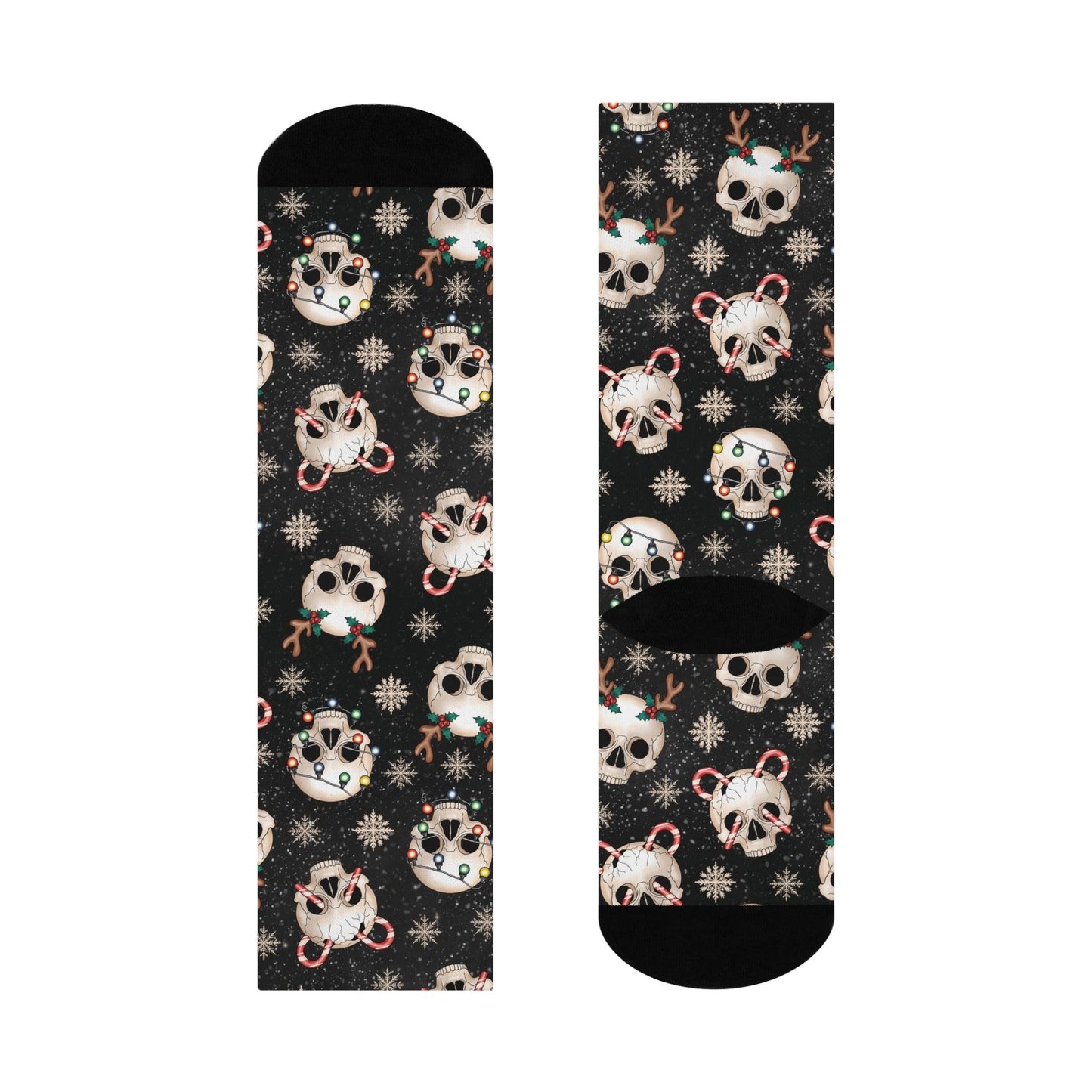 Goth Christmas Skulls Whimsigoth Black Gothmas Cushioned Crew Socks | lovevisionkarma.com