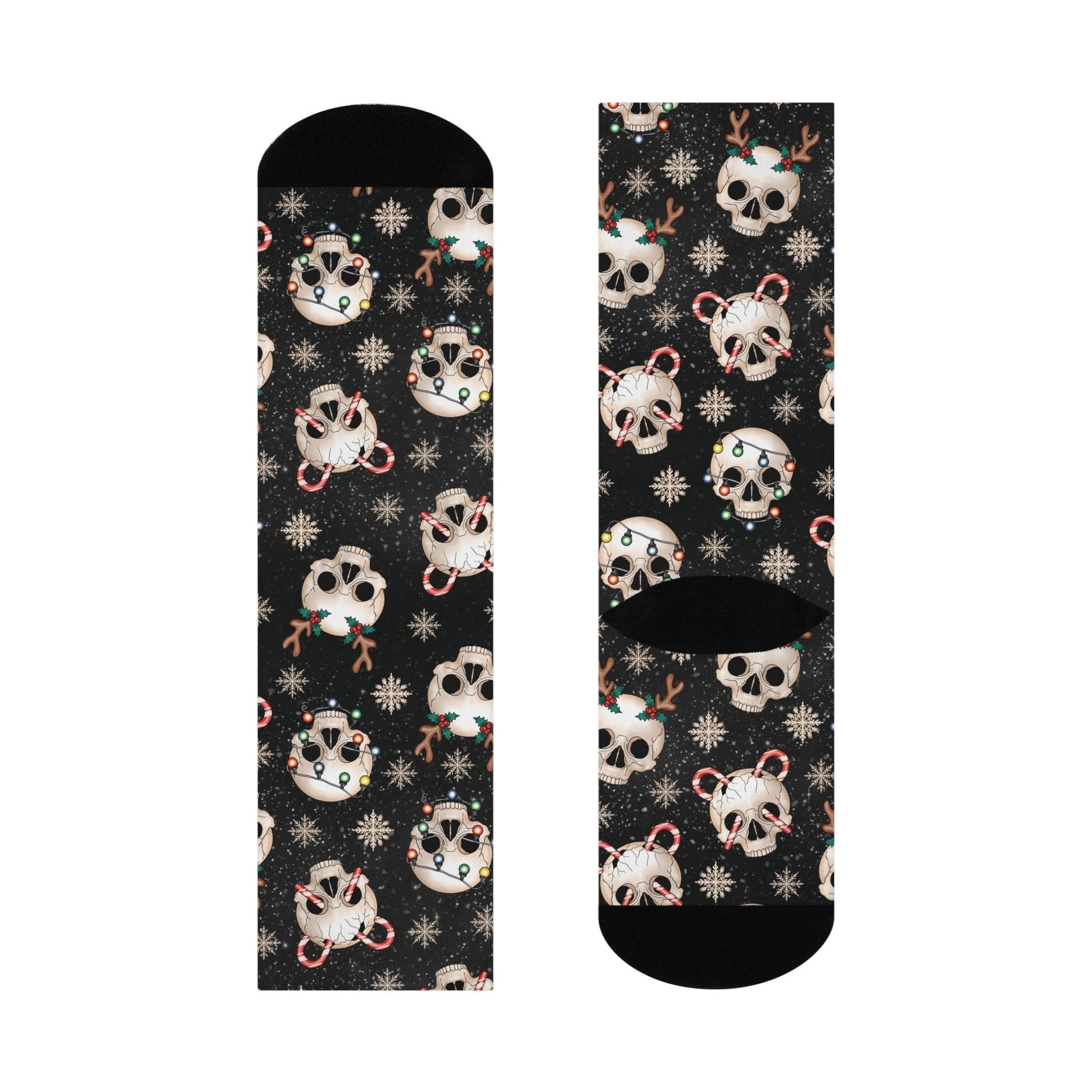 Goth Christmas Skulls Whimsigoth Black Gothmas Cushioned Crew Socks | lovevisionkarma.com