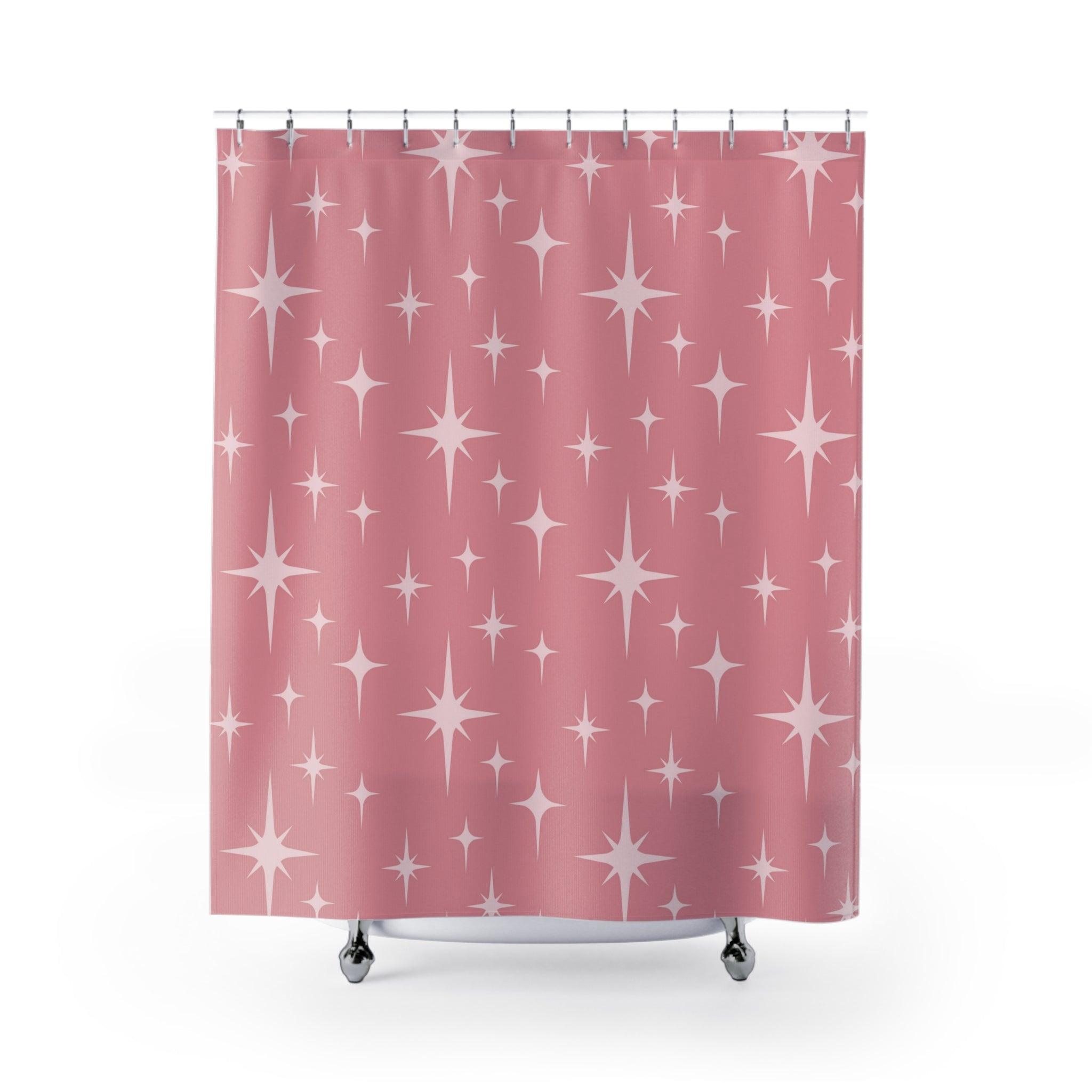 Retro 50s Atomic Starburst Pink Mid Century Modern Shower Curtain