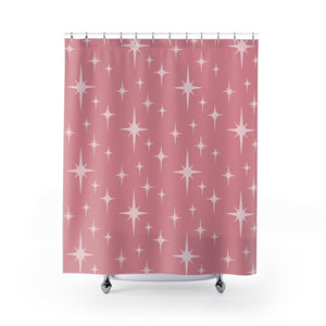 Retro 50s Atomic Starburst Pink Mid Century Modern Shower Curtain | lovevisionkarma.com