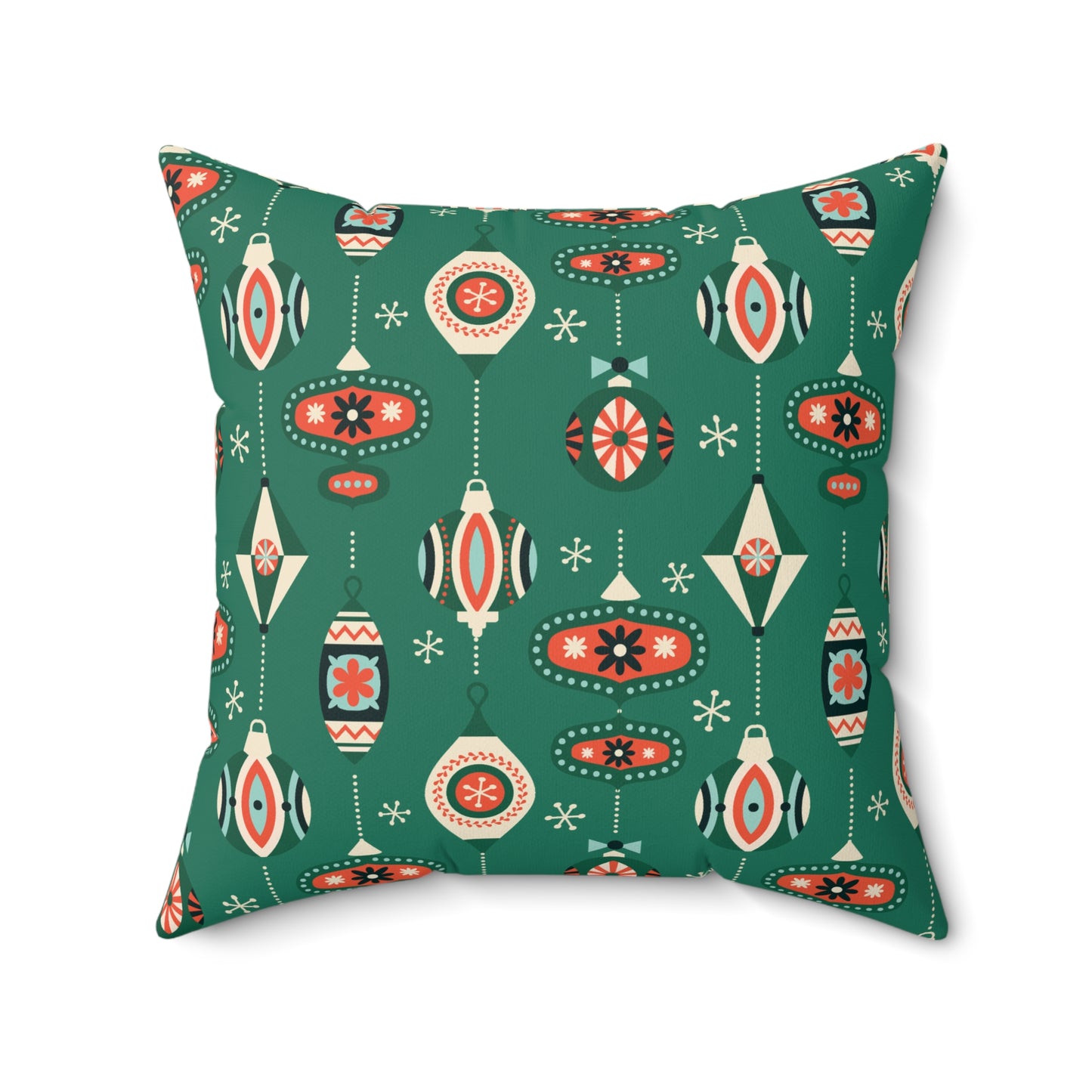 Retro 50's Mid Century Mod Baubles & Ornaments Green Christmas Throw Pillow