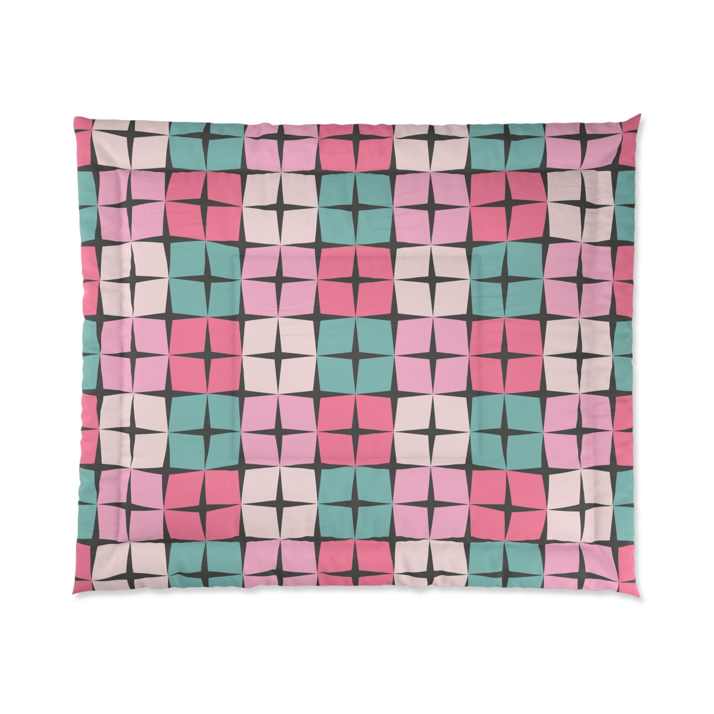 Palm Springs Bedding Retro Inspired 50s 60s Atomic Star Mid Century Mod Pink & Turquoise Blue Comforter