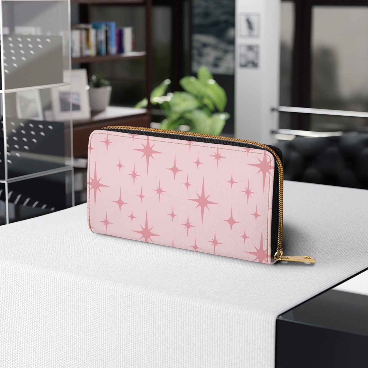 Retro 50s Atomic Starburst Mid Century Mod Pink Zipper Wallet | lovevisionkarma.com