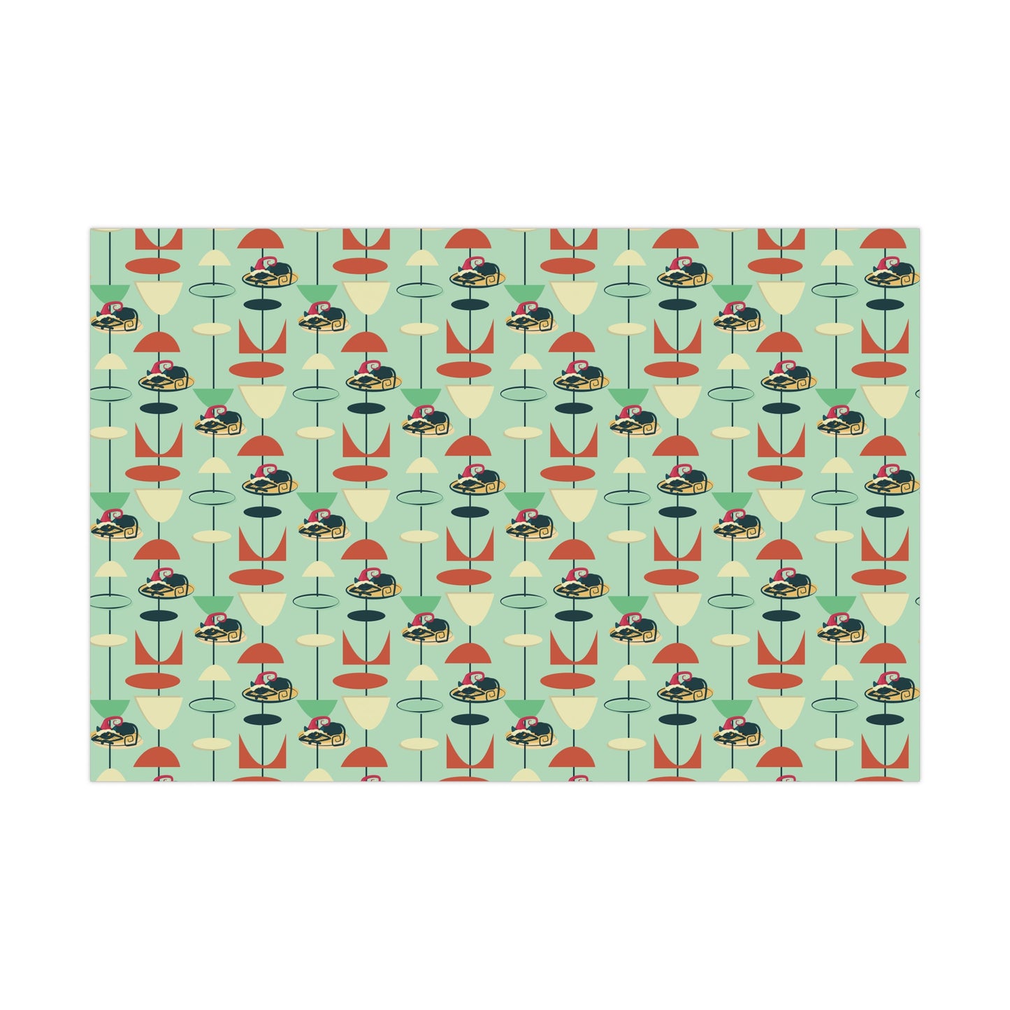 Retro 50's Atomic Cat Christmas Kitschy Mid Century Modern Green Eco-Friendly Wrapping Paper