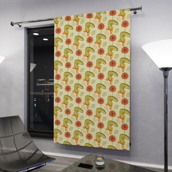 Retro Atomic Boomerangs & Leaves MCM Orange, Green & Yellow Blackout Window Curtain