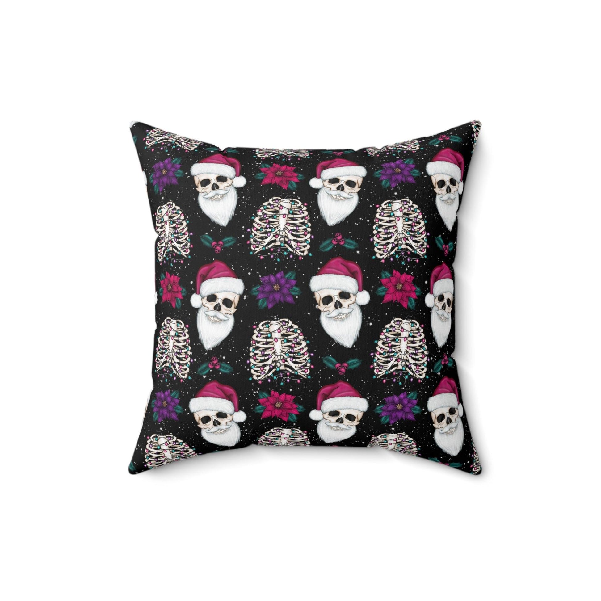 Skull Santa Goth Christmas, Kitschy Black Creepmas Holiday Throw Pillow | lovevisionkarma.com