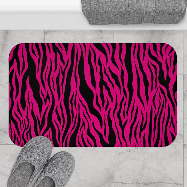 Pink Tiger Stripe Animal Print Bath Mat