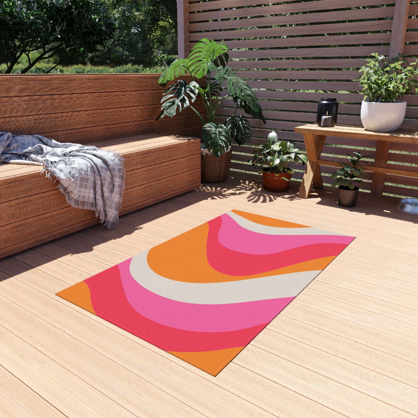 Groovy 60's Retro Mid Century Mod Swirl Pink, Orange & Cream Indoor/Outdoor Anti-Slip Accent Rug