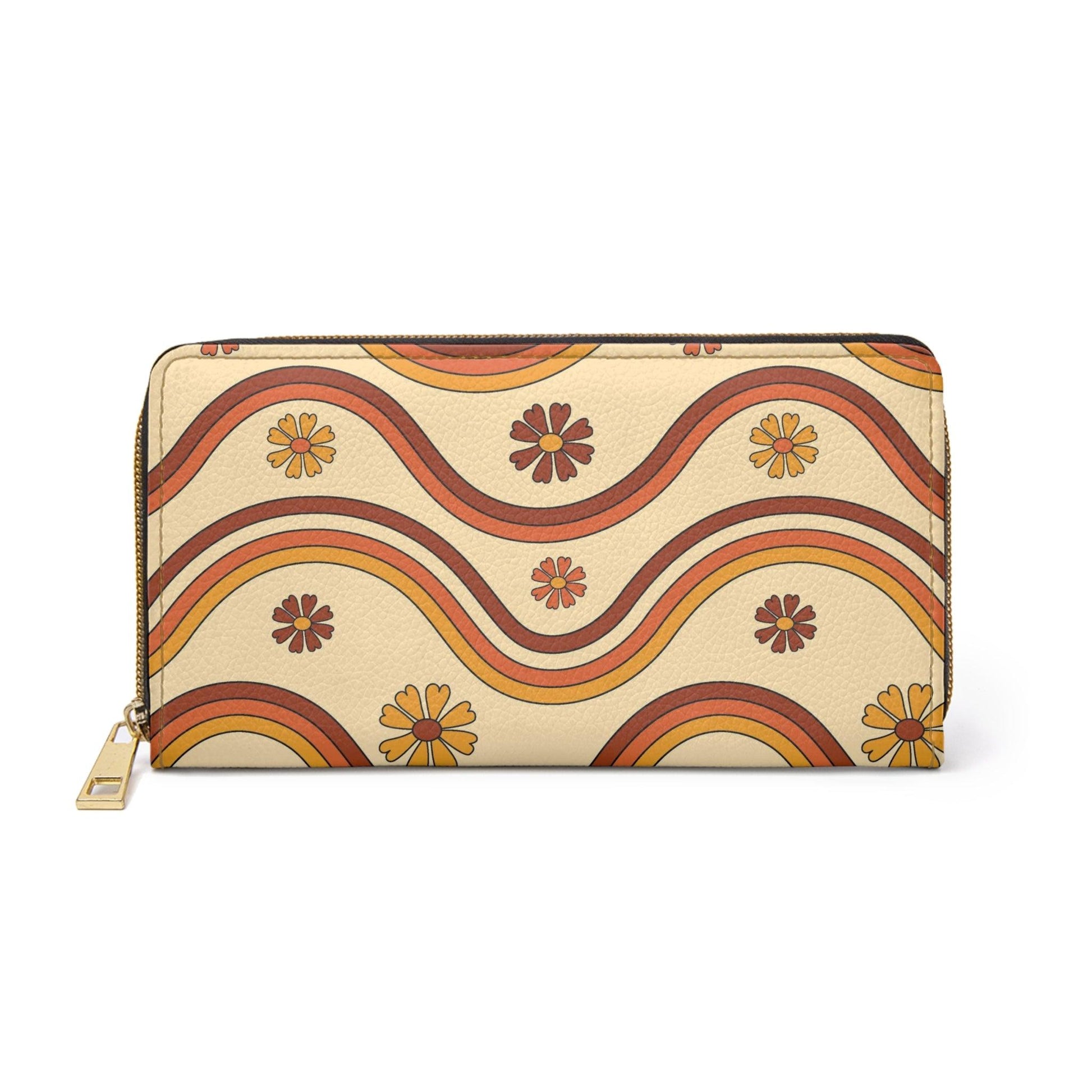 Boho Rainbows and Flowers Groovy Retro Multicolor Zipper Wallet | lovevisionkarma.com