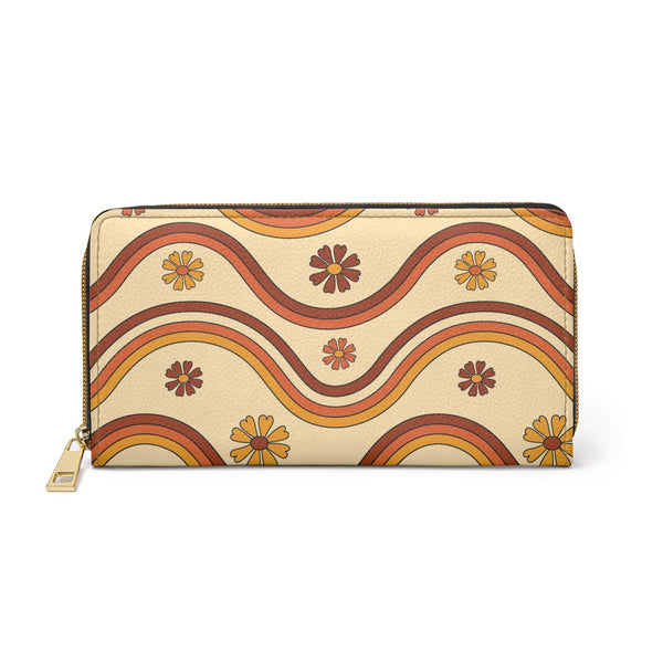 Boho Rainbows and Flowers Groovy Retro Multicolor Zipper Wallet