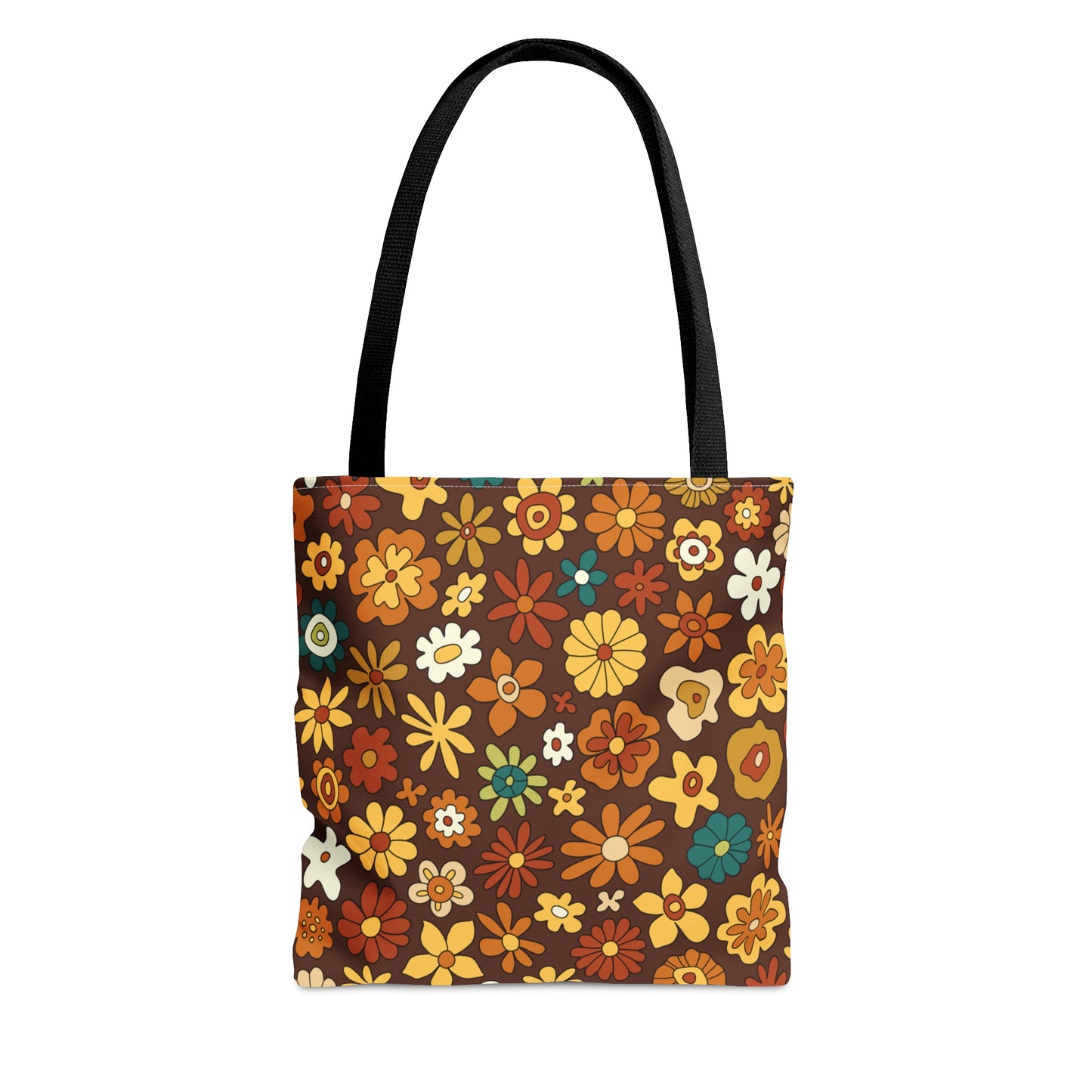 Retro 60s 70s Groovy Floral Mid Century Modern Brown Tote Bag