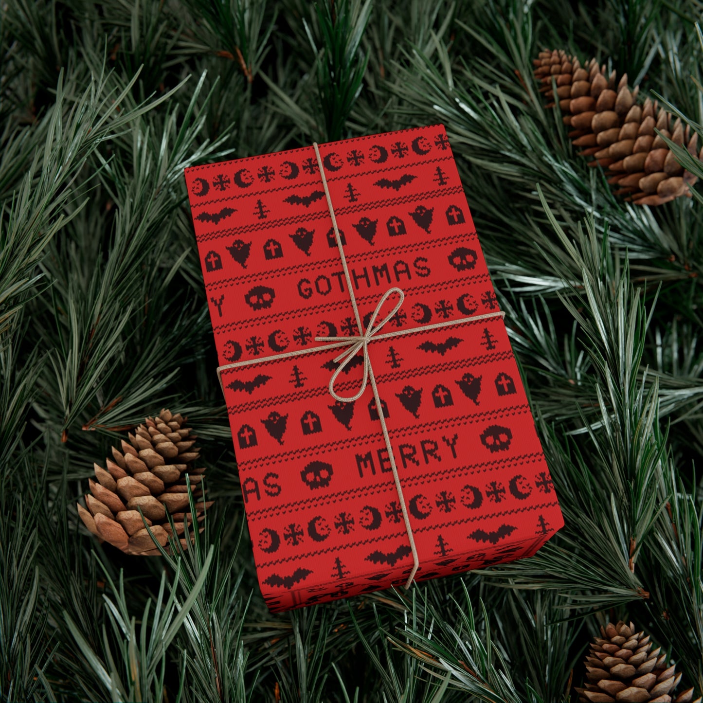 Goth Christmas Ugly Sweater Inspired, Gothmas & Kitschy Creepmas Red Eco-Friendly Holiday Gift Wrap