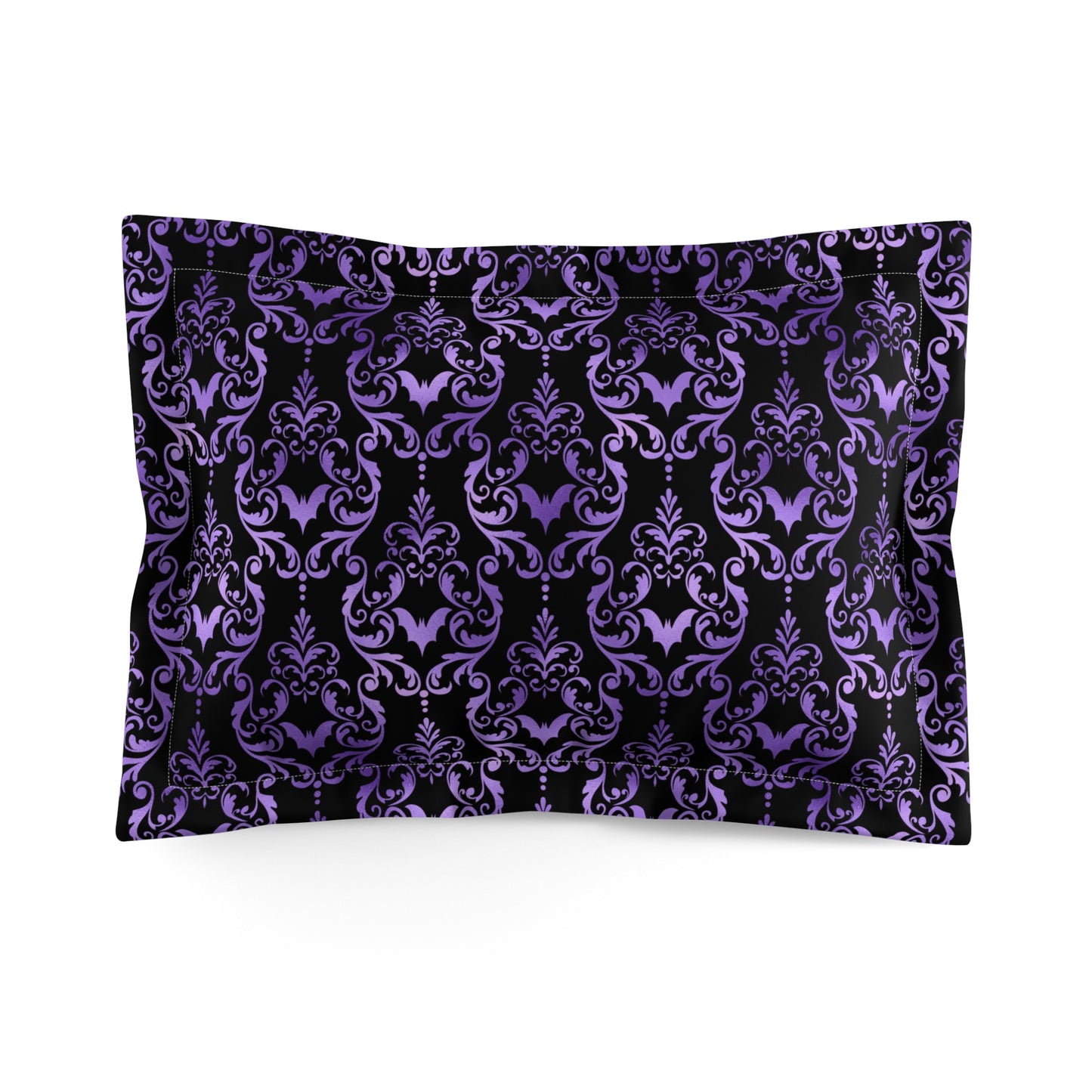 Goth Damask Purple Bats Halloween Glam Goth Black Pillow Sham