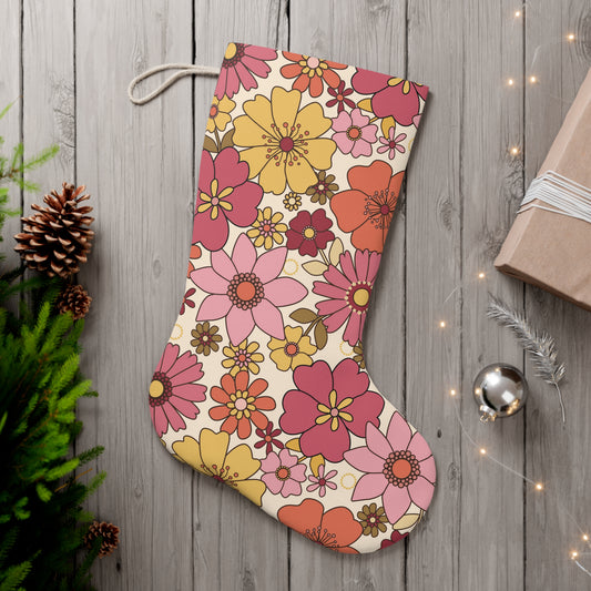 Retro Boho Mid Century Floral Yellow and Pink Christmas Stocking