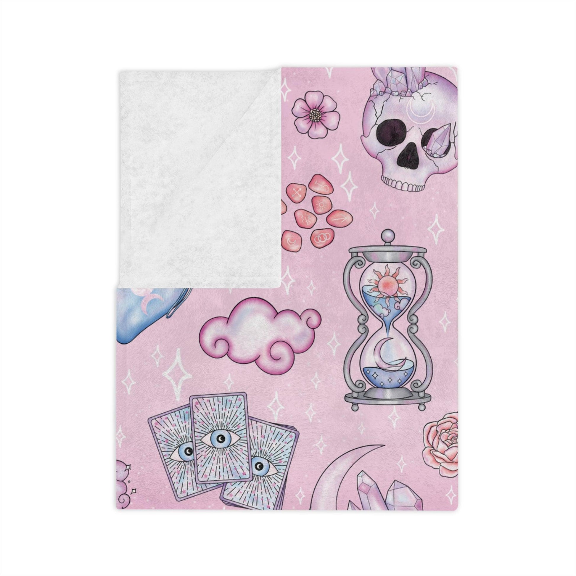 Witchy Pastel Kawaii Whimsigoth Pink Velveteen Minky Blanket | lovevisionkarma.com