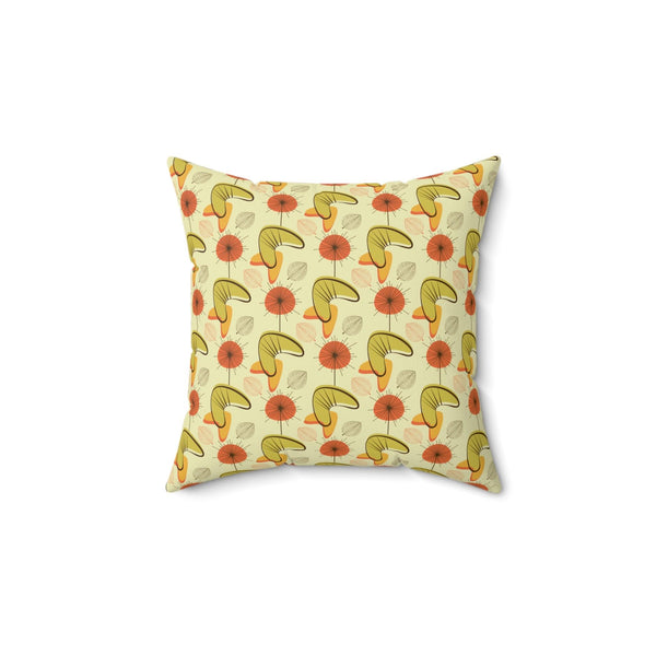 Retro Atomic Boomerangs & Leaves MCM Orange, Green & Yellow Throw Pillow