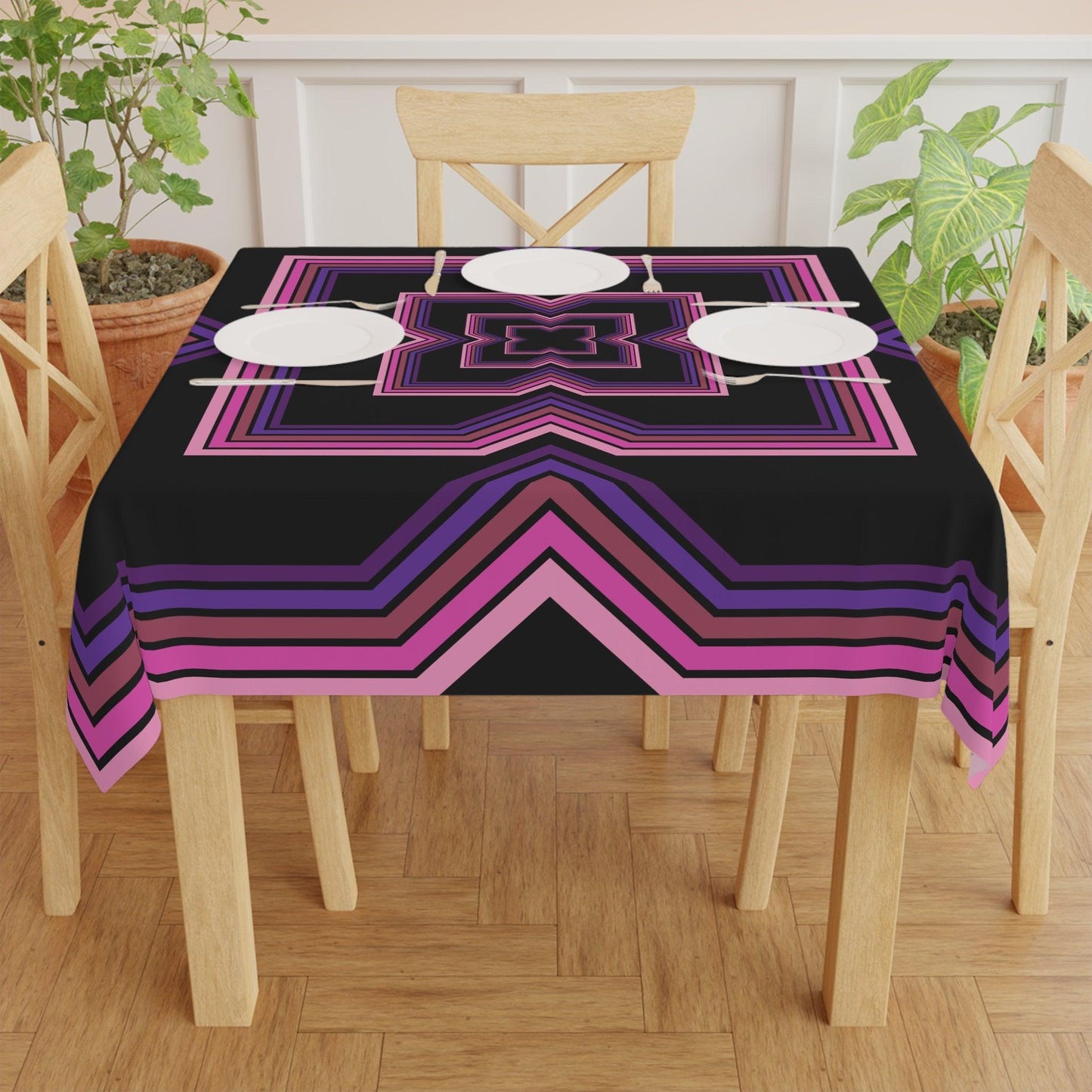 Retro 80s 90s Vaporwave Aesthetic Pink, Purple & Black Tablecloth | lovevisionkarma.com