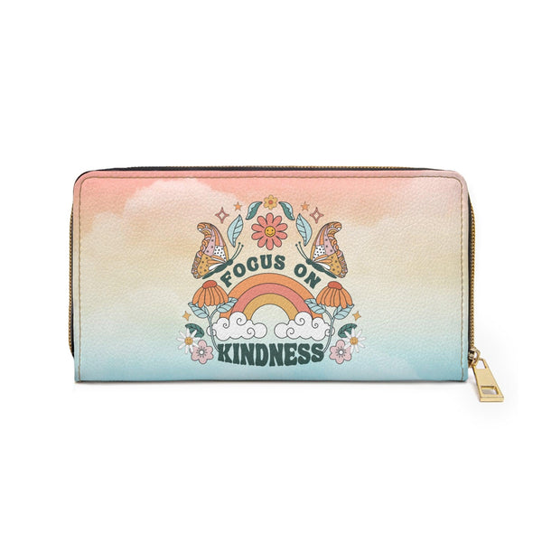Retro Groovy Butterfly, Rainbow & Flower "Kindness" Ombre Zipper Wallet | lovevisionkarma.com